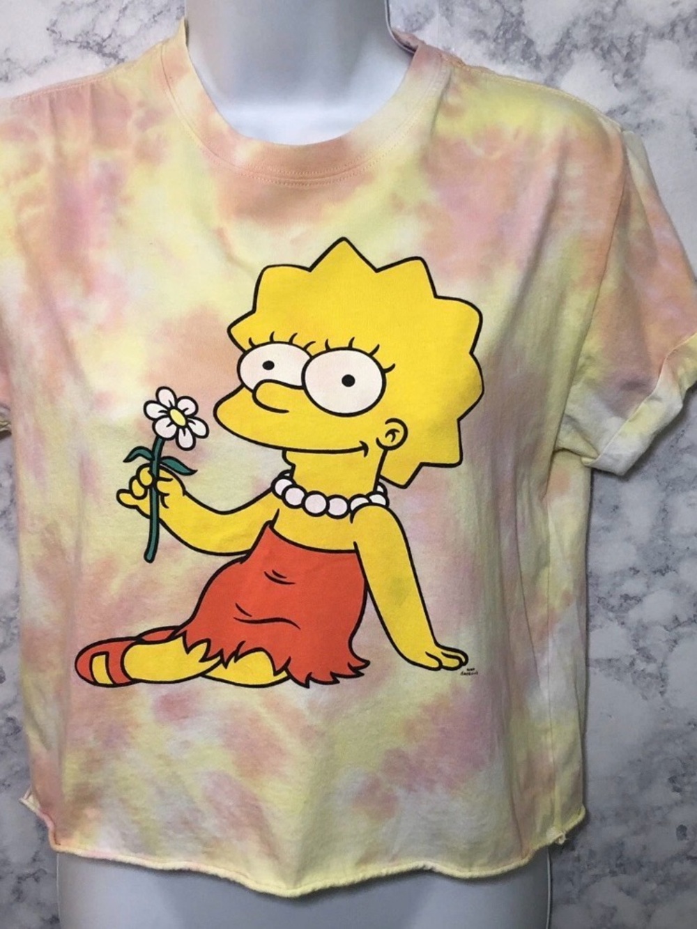 Lisa Simpsons Womens Cropped T Shirt Tie Die XS Boho The Simpsons Cartoon 90s